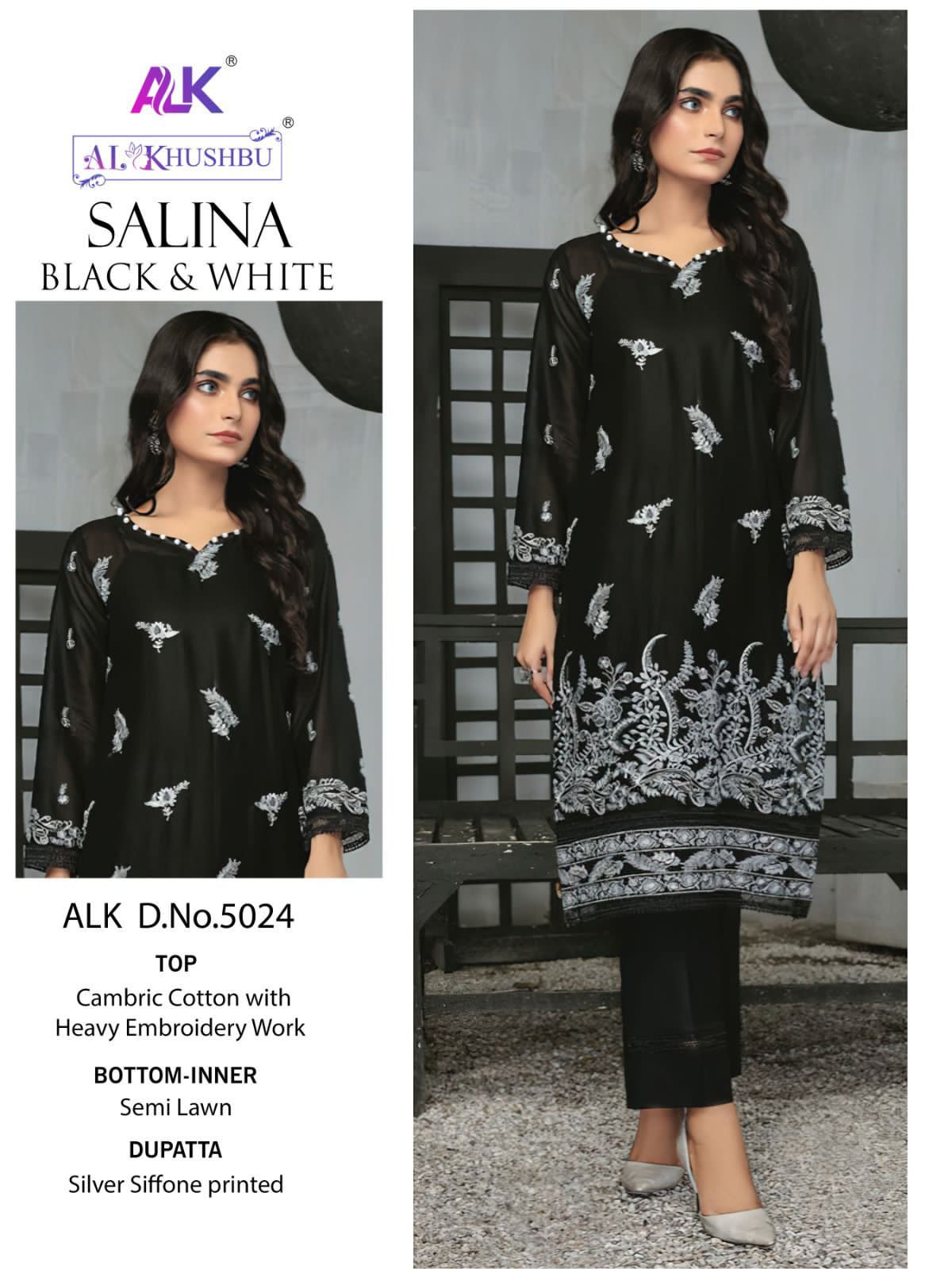 Salina Black And White By Alk Khushbu Pakistani Suits Catalog
